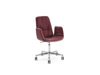 Betta elegant chair with faux-leather piping and armrestrs. Leather cover and swivel spoke base with wheels in brushed aluminium.