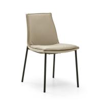 Dalila padded chair with cushion and without armrests. Leather upholstery and metal legs in Charcoal-painted finish.