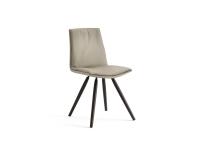 Dalila padded chair with cushion and without armrests. Leather upholstery and wooden trestle legs in the Black-painted finish.