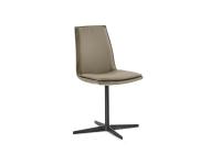 Dalila padded chair with cushion and without armrests. Leather upholstery and 4-spoke swivel base in Black-painted metal.