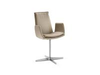 Dalila padded chair with cushion and armrests. Leather upholstery and 4-spoke swivel base in brushed aluminium.