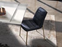 Dama upholstered chair in Nubuck leather and gold, varnished metal legs