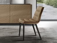 Dama upholstered chair in dark beige leather with 4 black wooden legs