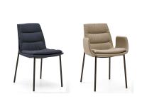 Dama chair and armchair with leather upholstery and slim metal legs 