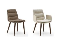 Dama chair and armchair in leather - with 4 wooden legs in solid ashwood
