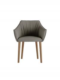 Front view of Gladys chair covered in leather with four straight legs in Canaletto walnut painted ash-wood
