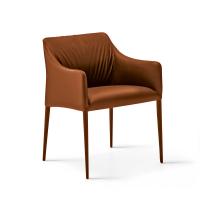 View of the Iside armchair with 4 legs from the front. Legs and seat upholstered in fabric.