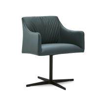 Iside armchair with 4-spoke swivel base. Leather upholstery and black aluminium base.
