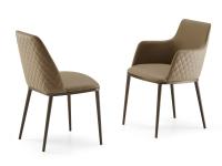 Michela upholstered chair with quilted backrest, with and without armrests. Leather upholstery and metal legs in the Bronze finish. 