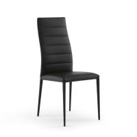 Uma padded chair with horizontal stitching. Legs and seat fully upholstered in leather.