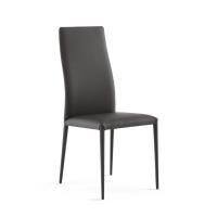 Uma padded chair with smooth backrest. Legs and seat fully upholstered in leather.