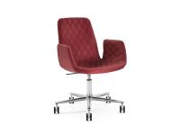Will diamond-quilted upholstered chair, with armrests. Leather upholstery and 5-spoke base on wheels in brushed aluminium. 