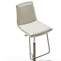Top of the Dalila stool with swivel base. Leather upholstery and brushed-aluminium base in the Titanium finish.