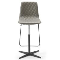 Front view of the elegant Will stool with diamond quilting and 4-spoke swivel base. Leather upholstery and base in brushed and painted aluminium in the Charcoal finish.