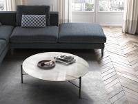 Dawson round coffee table with black painted metal frame and Calacatta Gold top