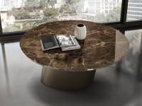 Clifford round coffee table with slanted central base, here with Emperador marble top and Bronze painted base