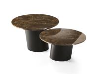Couple of round coffee tables with slanted central base Clifford, with Emperador marble top and Black painted base