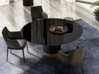 Hidalgo round table in black glossy glass with two-tone central base in black/gold