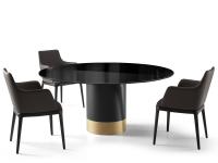 Hidalgo dining table with black lacquered glass top and matt black base with contrasting lower ring in gold