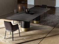 Hidalgo wooden table with rectangular top and double, two-tone base in black and gold