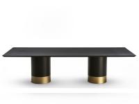 Hidalgo rectangular dining table with double base in black painted metal with lower ring in gold