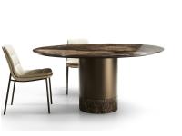 Hidalgo dining table with round, Emperador marble top and bronze central base with marble ring