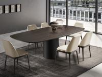 Hidalgo 240 x 120 cm dining table with shaped top in Dark Coffee painted wood and mono-colour base in black painted metal