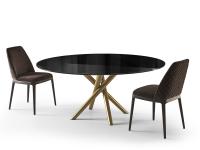 Masami glossy-black lacquered-glass table with crossed legs in gold painted metal