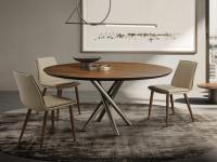 Masami round dining table with wooden top in Canaletto Walnut and Titanium central base