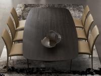 View of the Vortex table from above with shaped top in Dark Coffee painted wood