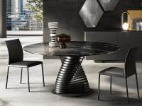 Vortex round dining table with marble top in Nero Marquinia