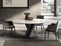 Vortex round table in glossy Statuario ceramic with base in black painted metal