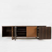 Apotema with central frontal panels in leather, lateral drawer with 2 inner compartments