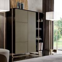 Apotema modern cupboard with leather panels. Metal and wooden structure with precious finishes and unique sophisticated design