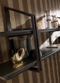 Structure in metal and shelves in wood, lacquer or leather