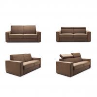 Roulette sofa bed with pinched stitching in the basic version or with reclining headrest
