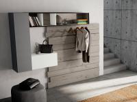 FreeHand 11 hallway furniture with wooden wall panels with open unit and hinged containers - wall panel in Oak wood veneer