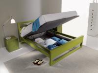 Minimalist bed with a wooden structure Feeling, with a matte lacquered finish in the version with the storage container (green matte lacquer is not available)