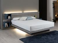 Overfly floating bed with wooden bed frame and headboard