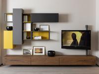 Living room wall system with orientable TV adjustable in height