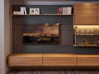 Freehand wall panel for living room sets, available with optional TV mounting set and here matched with the wall units and cabinets of the same collection