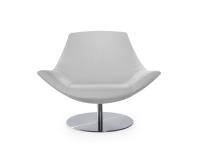 Agata swivel armchair with low backrest and chromed metal central plate