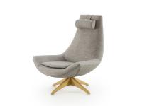 Agata armchair with high backrest and swivel wooden base