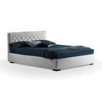 Linear squared bed with diamond-quilted headboard