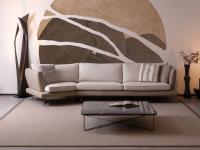 Martin sofa in Seta leather and Loto fabric in sand tones