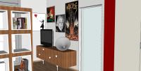 Progettazione 3D Open Space Monolocale - zona soggiorno con arredi design