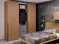 Land honeycomb wardrobe with wooden sliding doors, internally equipped with drawers and hanging rod