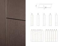 "2:2" processing with lacquered metal inserts 2 mm thick, protruding 2 mm from the door. Only available when purchased with a project, please contact our Customer Service for more information.