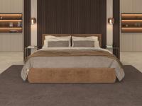 Astoria double bed covered in fabric matched with a wall paneling system with slatted effect and nightstands