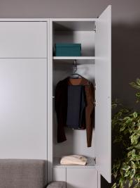 All-in hinged two-compartment cupboard with shelf and hanging compartment